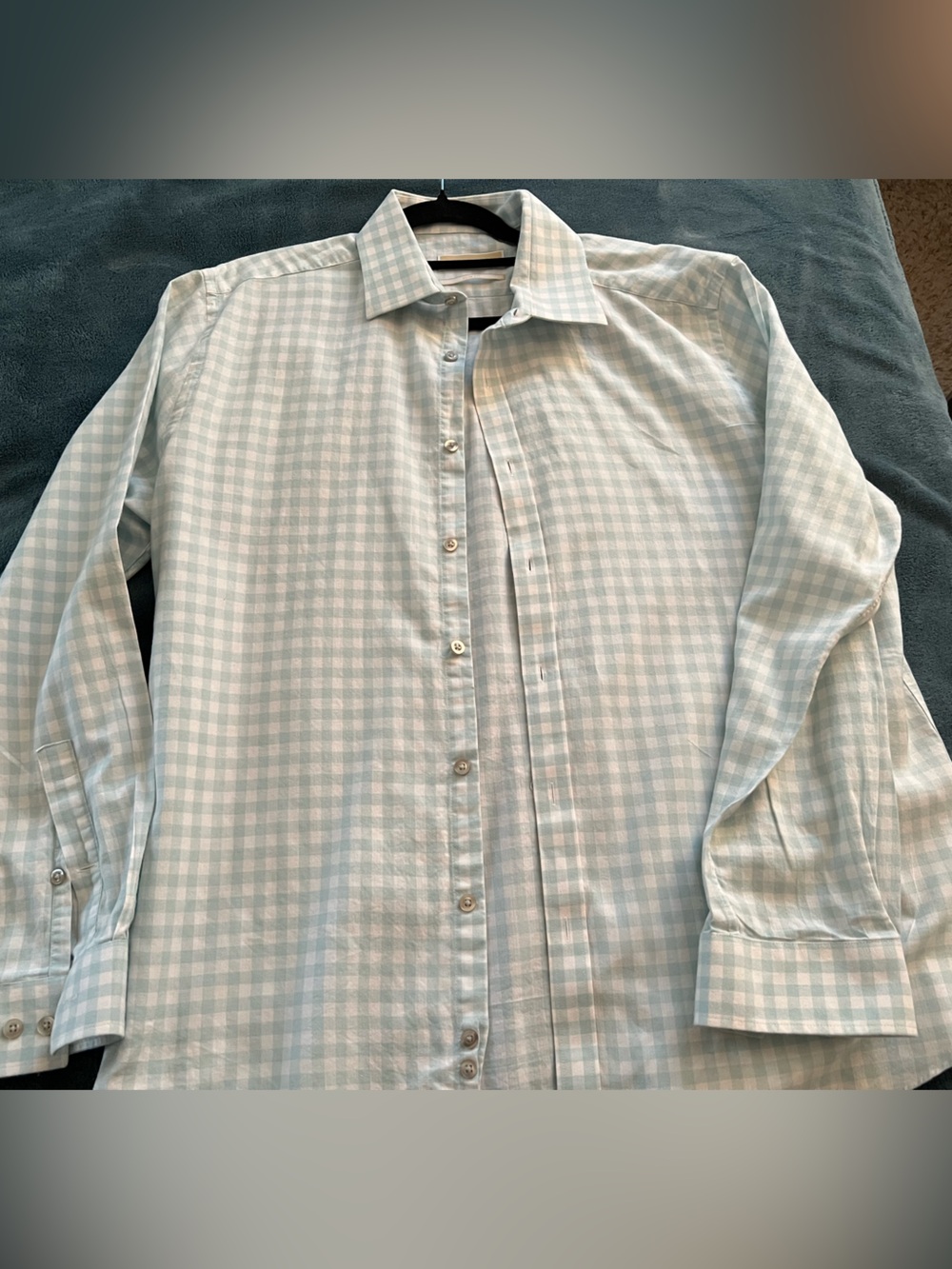 Michael Kors Light Blue and White Gingham Dress Shirt 17-17 1/2 XL